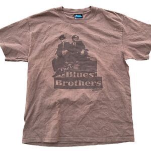 Vintage Mens Faded The Blues Brothers Spell Out Short Sleeve T-Shirt Brown M